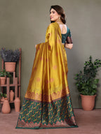 Vedant Vastram Soft Litchi Silk Kanjeevaram Saree - Mustard - Distacart