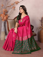 Vedant Vastram Soft Litchi Silk Kanjeevaram Saree - Pink - Distacart