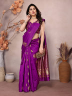 Vedant Vastram Soft Litchi Silk Kanjeevaram Saree - Purple - Distacart
