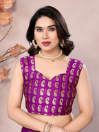 Vedant Vastram Soft Litchi Silk Kanjeevaram Saree - Purple - Distacart