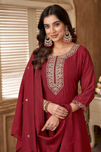 Vedant Vastram Kurta Pant set with Dupatta having Beautiful Embroidered work - Maroon