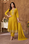Vedant Vastram Kurta Pant set with Dupatta having Beautiful Embroidered work - Mustard