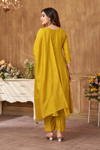 Vedant Vastram Kurta Pant set with Dupatta having Beautiful Embroidered work - Mustard