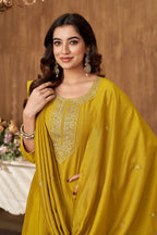 Vedant Vastram Kurta Pant set with Dupatta having Beautiful Embroidered work - Mustard