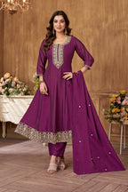 Vedant Vastram Kurta Pant set with Dupatta having Beautiful Embroidered work - Wine
