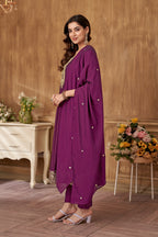Vedant Vastram Kurta Pant set with Dupatta having Beautiful Embroidered work - Wine