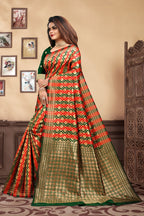 Vedant Vastram Litchi Silk Designer Banarasi Saree - Bottle Green - Distacart