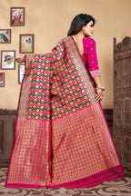 Vedant Vastram Litchi Silk Designer Banarasi Saree - Magenta - Distacart