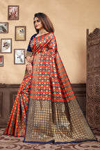 Vedant Vastram Litchi Silk Designer Banarasi Saree - Navy Blue - Distacart