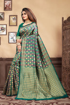 Vedant Vastram Litchi Silk Designer Banarasi Saree - Rama - Distacart