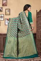 Vedant Vastram Litchi Silk Designer Banarasi Saree - Rama - Distacart