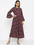 Miravan Women's Maroon Floral Bell Sleeves Anarkali Kurta
