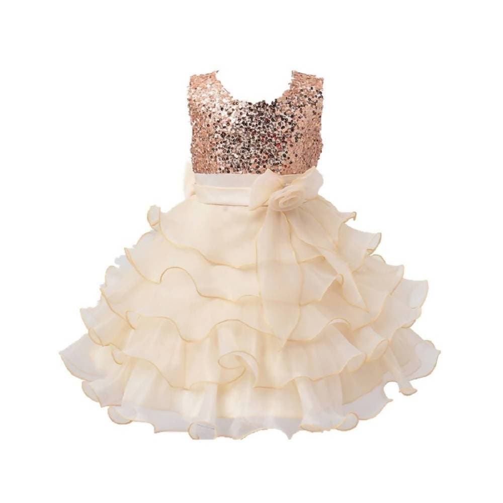 Asmaani Baby Girl's Gold Color Satin Knee Length Frock (AS-dress-22070)