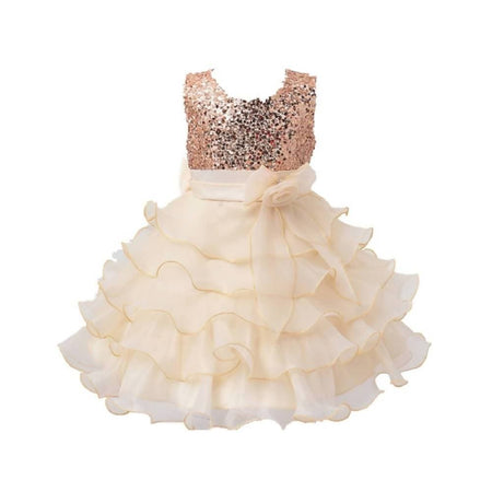 Asmaani Baby Girl's Gold Color Satin Knee Length Frock (AS-dress-22070)