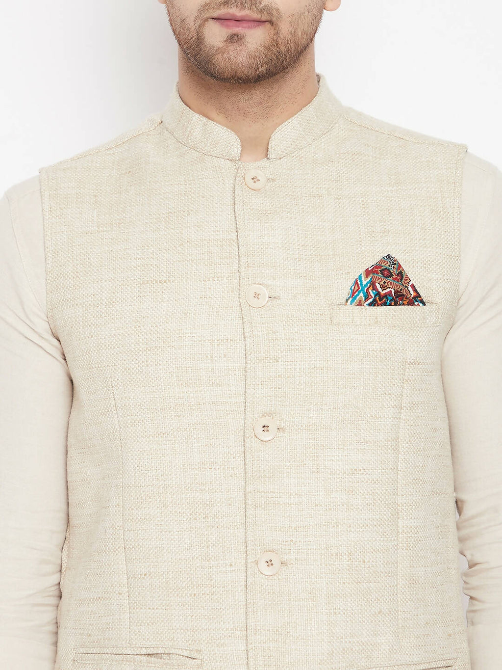 Even Apparels Beige Linen Men Woven Nehru Jacket - Distacart