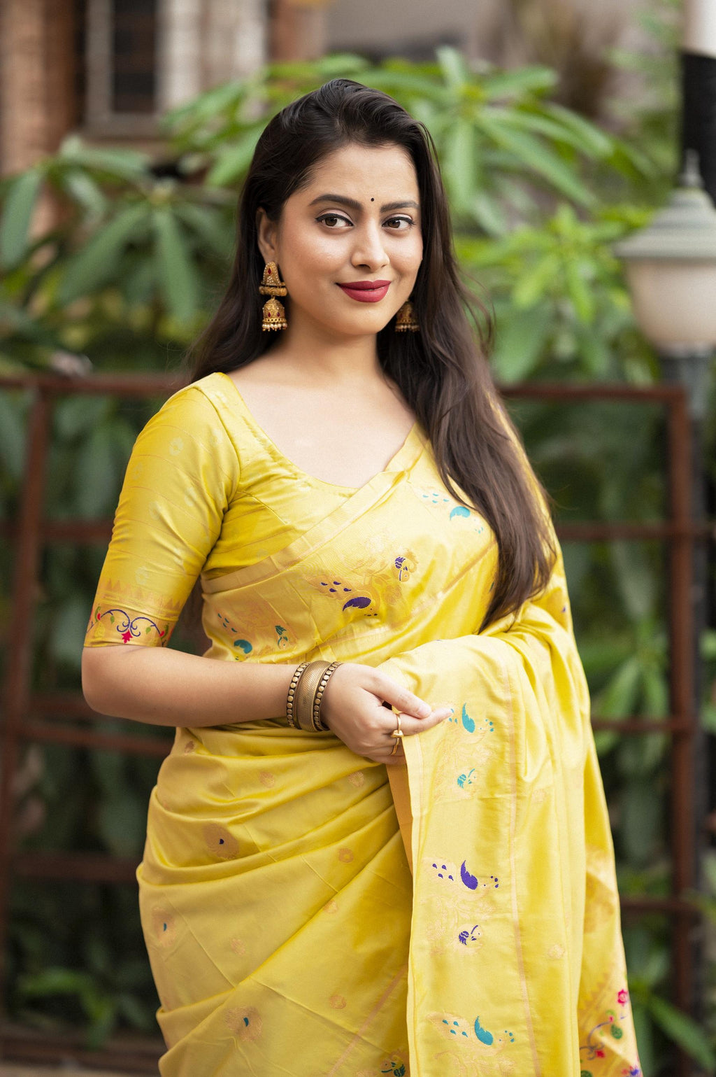 Lemon Green Pure Silk Woven Design Saree with Unstitched Blouse - A2M