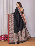 Joban Fashion Banarasi Black Jacquard Woven Soft Silk Saree - Distacart