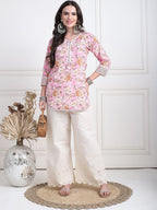 TAG 7 Women Floral Hem Design Flared Ethnic Palazzos