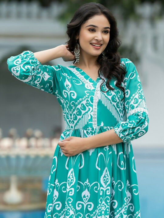 The52 Women's Gorgeous Flared Printed French Crepe Dress - Distacart