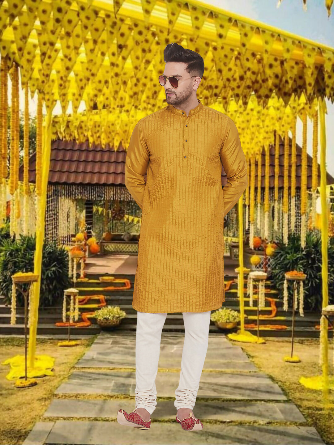 Even Apparels Men's Pintuck Fancy Beige Kurta