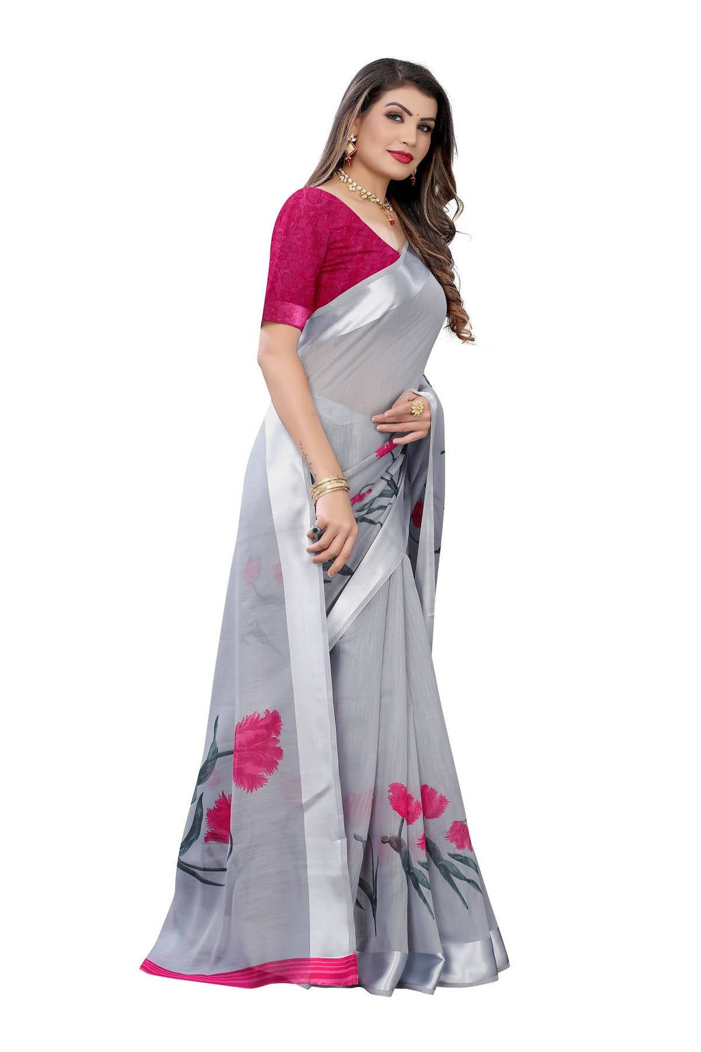 Vamika Grey Linen Satin Patta Saree (VANI GREY) - Distacart