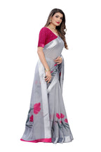 Vamika Grey Linen Satin Patta Saree (VANI GREY) - Distacart