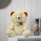 Webby Plush Cute Sitting Teddy Bear Soft Toys with Neck Bow and Foot Print (Beige)