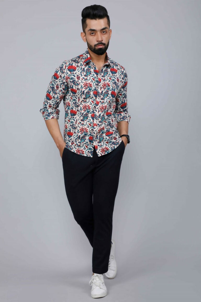 Miravan Men's Multi-Colour Floral Print Partywear Shirt