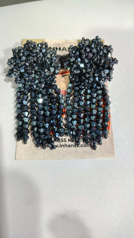 Inhanns Handmade Crystal Water Fall Earrings - Short - Navy Blue