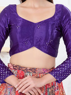 Joban Fashion Brinjal Gajji Silk Elbow Sleeveless Back Open Blouse