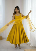 Joban Fashion Yellow Kurta Set Chanderi Sequence Embroidery Work - Distacart