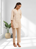 Joban Fashion Cream Linen Embroidered Readymade Cord Set - Distacart