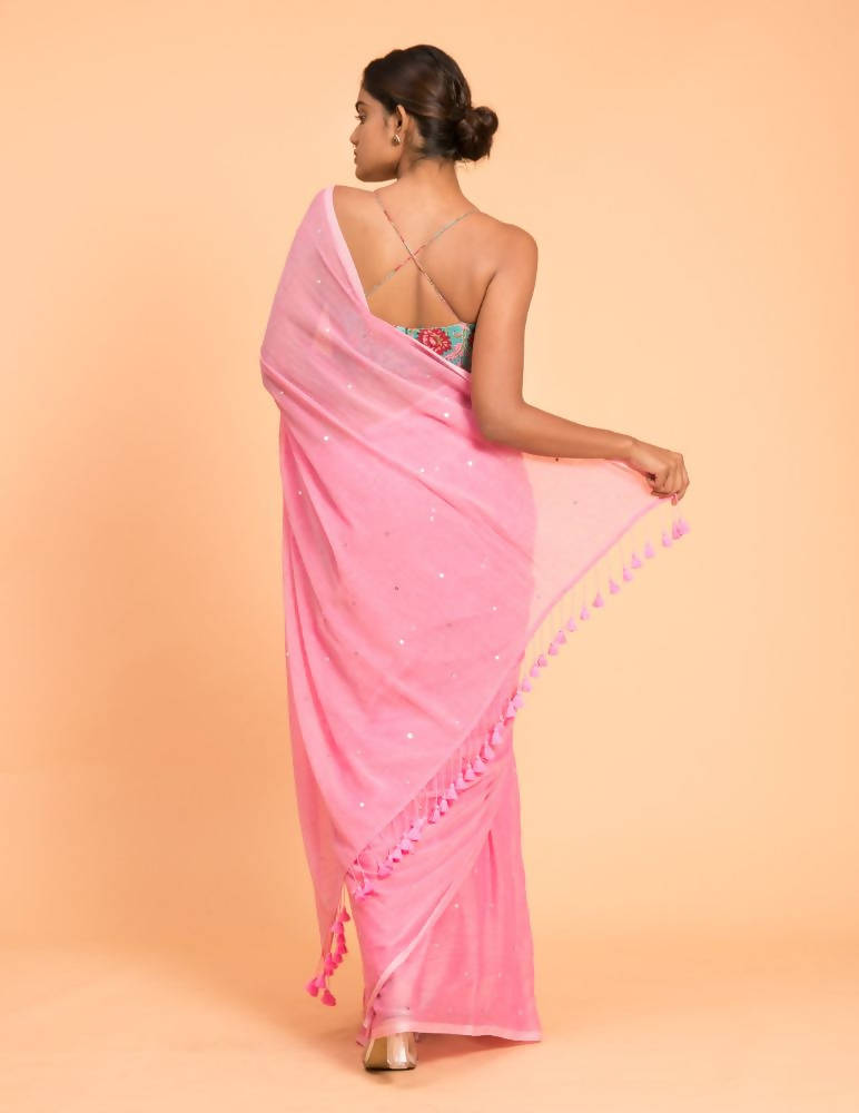 Suta Pink Embellished Sequinned Pure Cotton Saree - Distacart