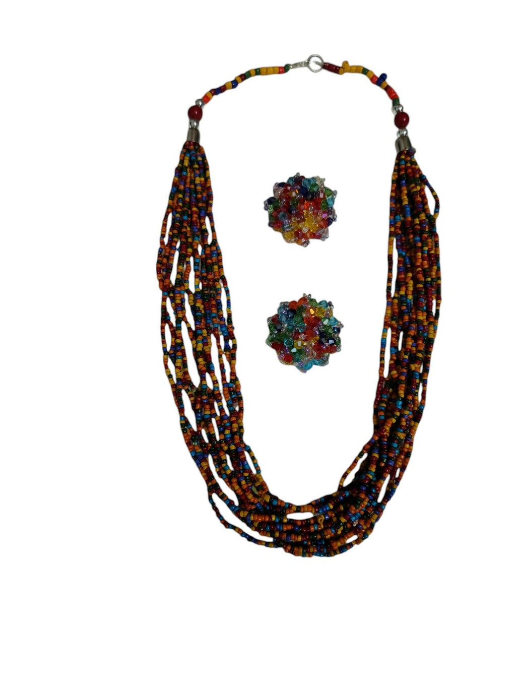 Inhanns Bloom Handmade Beaded Necklace With Earrings - 12 Layers - Multicolor Necklace Set