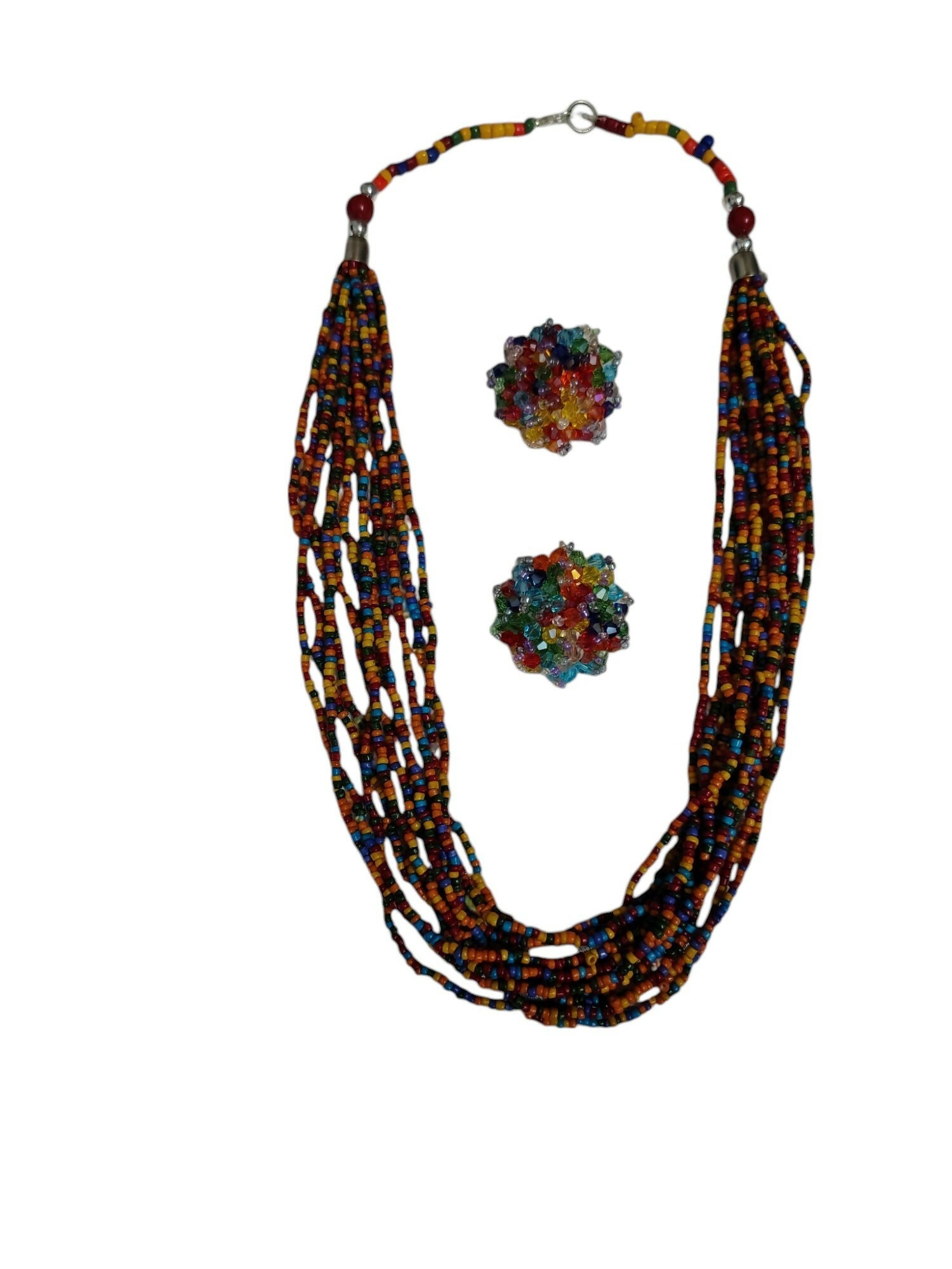 Inhanns Bloom Handmade Beaded Necklace With Earrings - 12 Layers - Multicolor Necklace Set