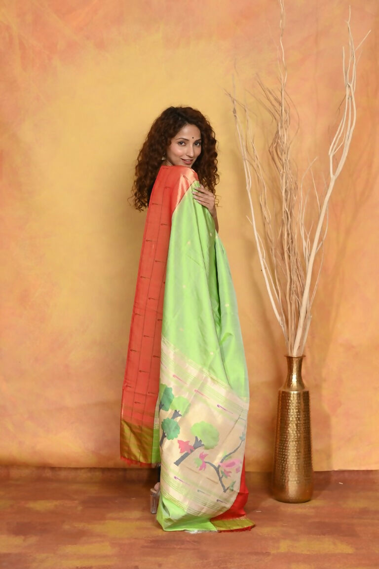 Very Much Indian Handloom Pure Cotton Paithani Dupatta - White