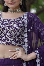 Vastranavya Faux Blooming With Sequins And Thread Embroidered Work Lehenga Choli With Dupatta - Purple
