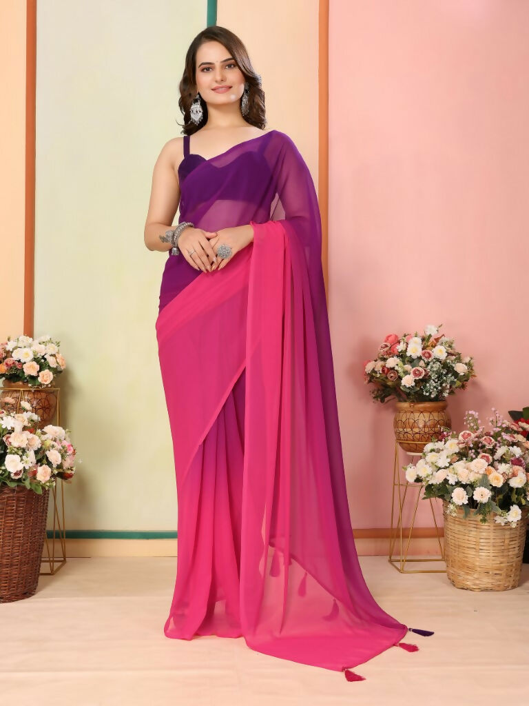 Purple Georgette Pedding Color Printed Ready To Wear Saree - Aalaya