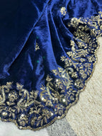 Joban Fashion Royal Blue 9000 Velvet Party Wear Sarees - Distacart