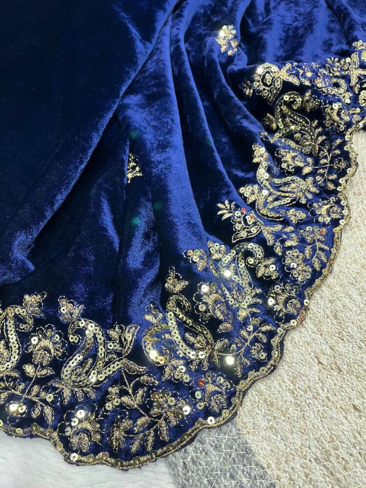 Joban Fashion Royal Blue 9000 Velvet Party Wear Sarees - Distacart