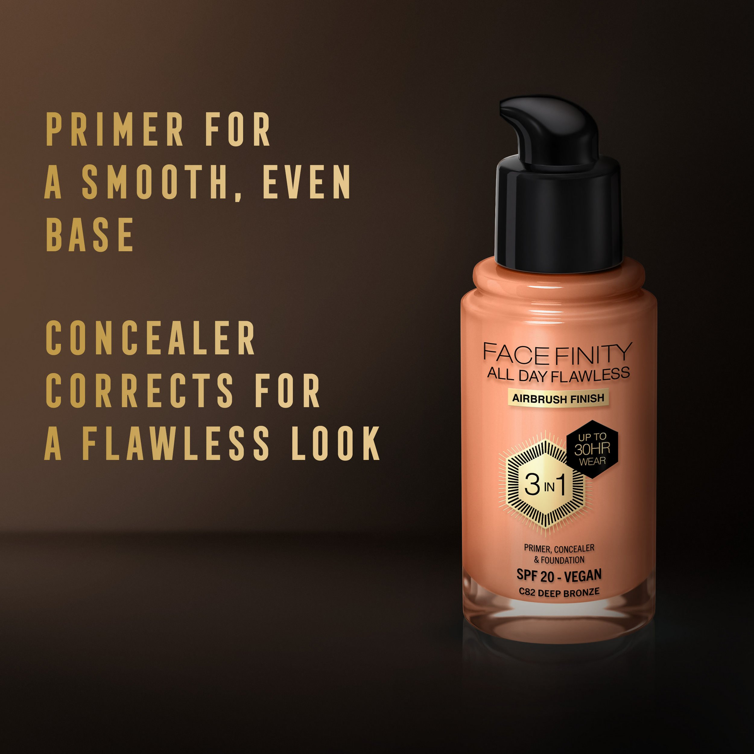 Max Factor Face Finity All Day Flawless 3 In 1 Foundation - 82 Deep Bronze