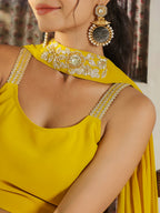 Janasya Yellow Georgette Solid Lehenga Choli Dupatta