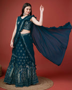 Teal Georgette Sequence Embroidered Lehenga Choli with Dupatta - Tanya