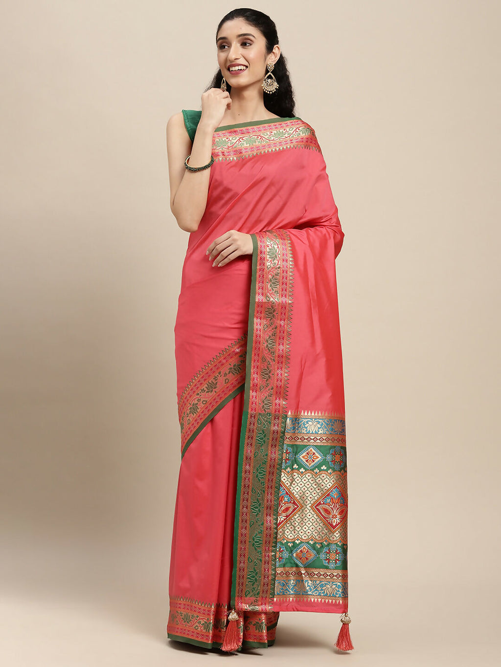 Shree Shyam Fashion Silk Blend Gajari Saree - Distacart