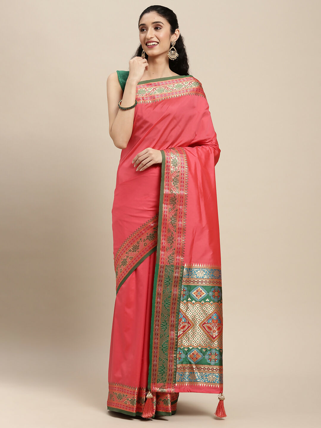 Shree Shyam Fashion Silk Blend Gajari Saree - Distacart