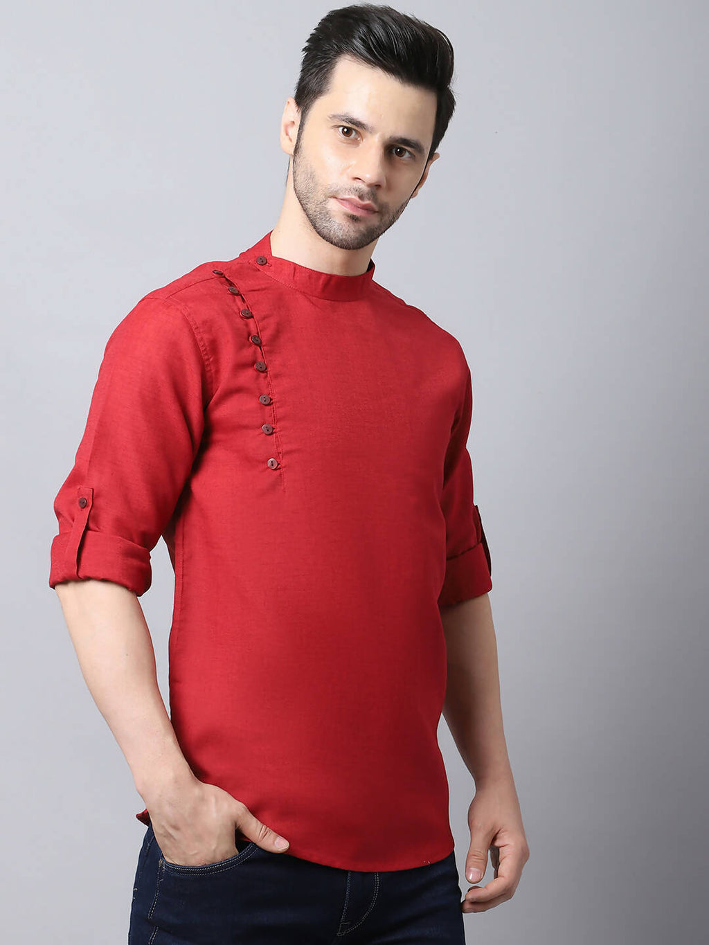 Even Apparels Maroon Pure Cotton Men's Kurta With Side Placket