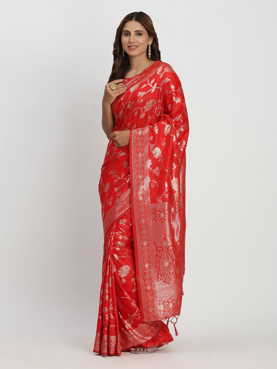 Shree Shyam Fashion Banarasi Silk Red Saree - Distacart