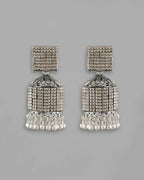 VOJ Black-Toned AD Studded Square Dome Shaped Jhumka Earrings - Distacart