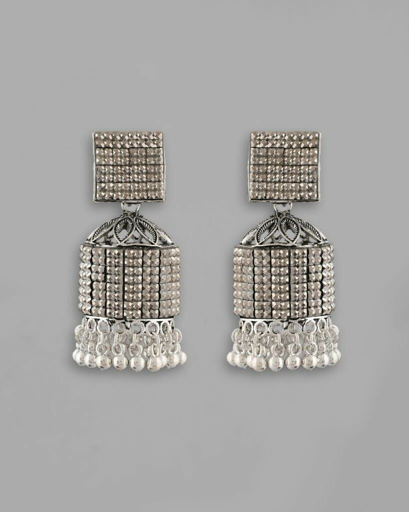 VOJ Black-Toned AD Studded Square Dome Shaped Jhumka Earrings - Distacart