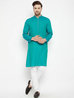 Even Apparels Green Viscose Long Men's Kurta With Band Collar - Distacart